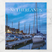 伝統的魚釣り町夜景 ワインラベル (シングルラベル)