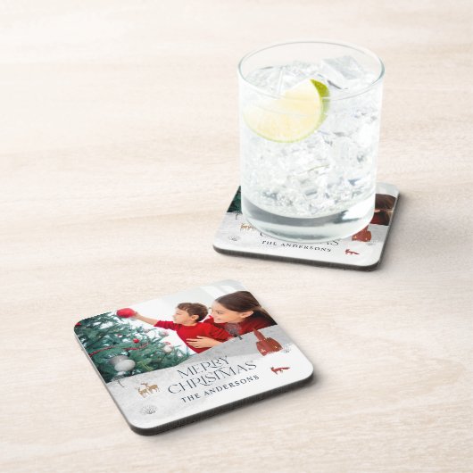 伝統的1素朴枚の写真Winter Merry Chrimas コースター (右側)