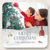 伝統的1素朴枚の写真Winter Merry Chrimas コースター (正面)