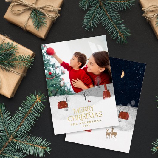 伝統的1素朴枚の写真Winter Merry Chrimas シーズンカード