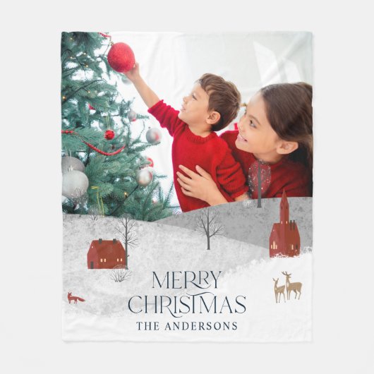 伝統的1素朴枚の写真Winter Merry Chrimas フリースブランケット (正面)
