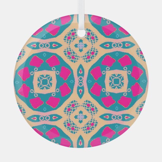 伝統的，ペルーのパッチワーク，タイル模様 ガラスオーナメント (正面)