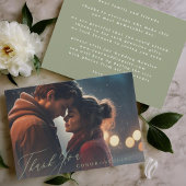 伝統的Sage Green書道の結婚写真 サンキューカード