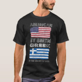 伝統神の恩寵による誕生のギリシャ語によるアメリカ人 Tシャツ (正面)