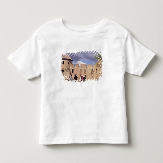伝統衣装のラトビアの少女たち、歌う トドラーTシャツ (正面)