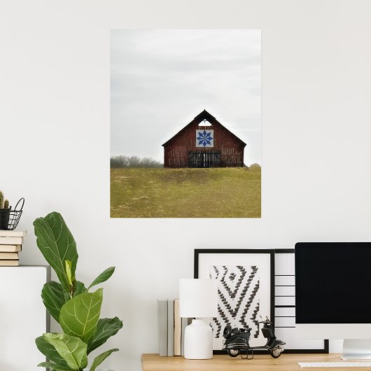 伝統誇りを持った納屋、雨の日にキルト ポスター (ホームオフィス)