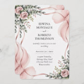 伝統赤面フローラ結婚リボン 招待状 (正面/裏面)