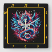 伝説のドラゴンと聖十字架 スクエア壁時計 (正面)