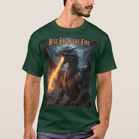 伝説のファイアドラゴン - 立ち上がりと力強さのモチベーション Tシャツ (正面)
