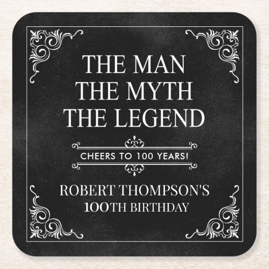 伝説の男の100歳の誕生日 スクエアペーパーコースター (正面)