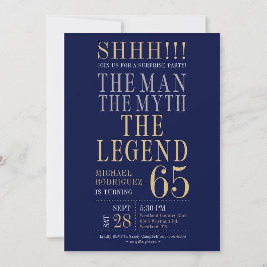 伝説の男の65歳の誕生日おめでとう 招待状 (正面)