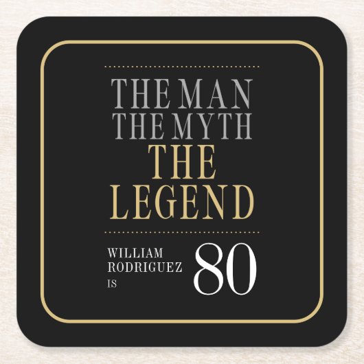 伝説の男の80歳の誕生日 スクエアペーパーコースター (正面)