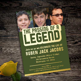 伝説の葬儀のグリーン金ゴールド記念碑の通過 箔招待状