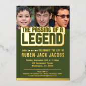 伝説の葬儀のグリーン金ゴールド記念碑の通過 箔招待状 (正面)