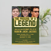 伝説の葬儀のグリーン金ゴールド記念碑の通過 箔招待状 (立ち正面)