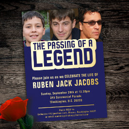 伝説の葬儀の写真の青の記念碑の通過 箔招待状