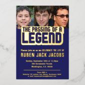 伝説の葬儀の写真の青の記念碑の通過 箔招待状 (正面)