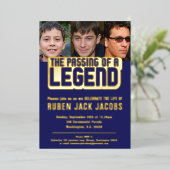 伝説の葬儀の写真の青の記念碑の通過 箔招待状 (立ち正面)