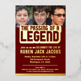 伝説の葬儀ダークレッド記念箔の通過 箔招待状