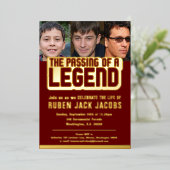 伝説の葬儀ダークレッド記念箔の通過 箔招待状 (立ち正面)