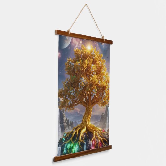 伝説の黄金の木の宝石 – 神秘的なファンタジーT 吊り下げ型タペストリー (傾斜あり)