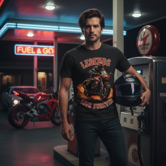伝説は永遠に - スポーツバイク オートバイ ライダー Tシャツ