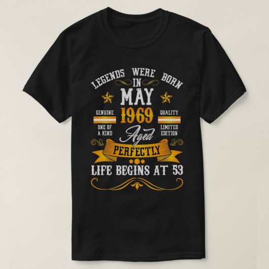 伝説は1969生まれ年5月53誕生日 Tシャツ (デザイン正面)