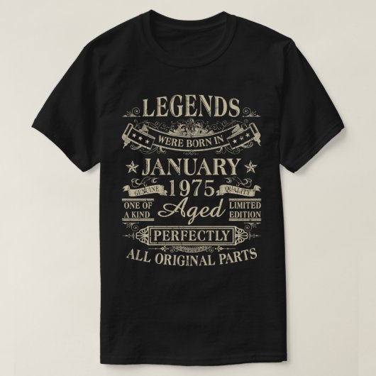 伝説は1975生まれ年1月49誕生日 Tシャツ (デザイン正面)