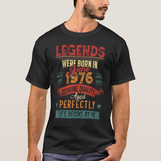 伝説は1976生まれ年6月46歳46歳Bir Tシャツ (正面)
