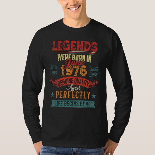 伝説は1976生まれ年6月46歳46歳Bir Tシャツ (正面)