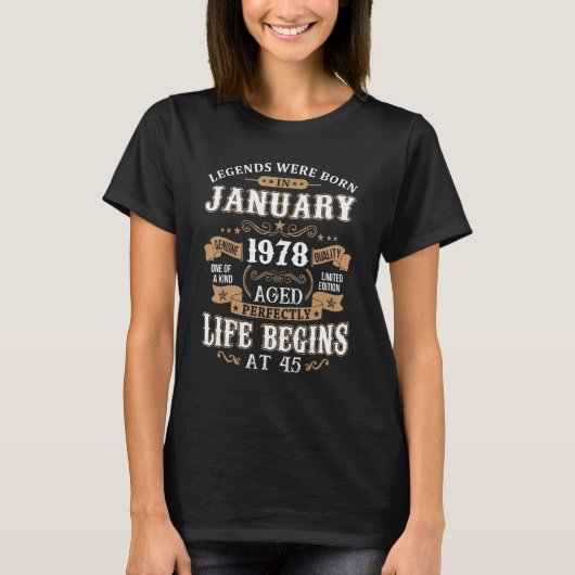 伝説は1978生まれ年1月45誕生日 Tシャツ (正面)