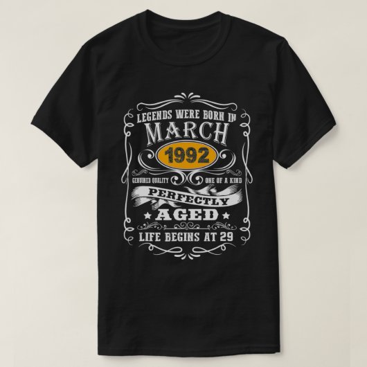 伝説は1992生まれ年3月29誕生日29年 Tシャツ (デザイン正面)