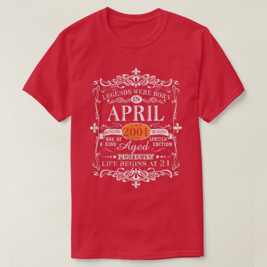伝説は2001生まれ年4月21誕生日ギフト Tシャツ (デザイン正面)