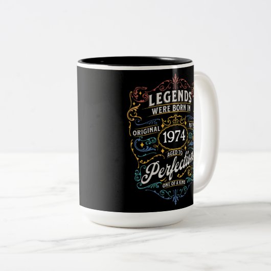 伝説生まれは誕生年の誕生日 ツートーンマグカップ (正面右)