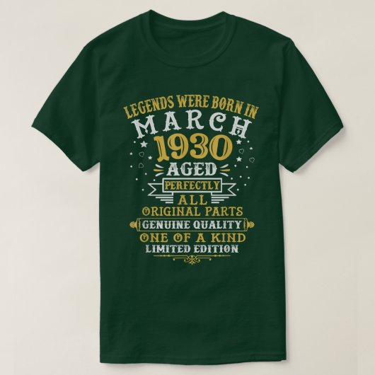 伝説生まれは1930年3月92歳B Tシャツ (デザイン正面)