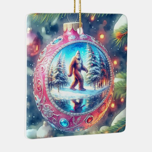 伝説的なクリスマスのビッグフットをお祈り セラミックオーナメント (右)