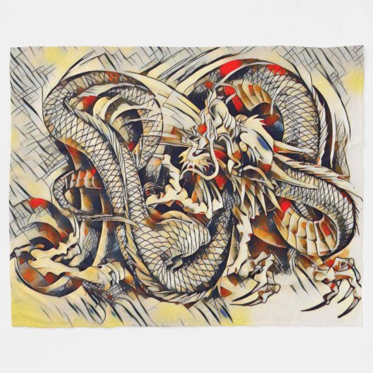 伝説的中国の天皇竜巻抽象芸術 フリースブランケット (正面(横))