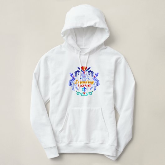 ✦°・🦄伝説的❤️愛・ユニコーンのフード付きスウェットシャツ パーカ (デザイン正面)