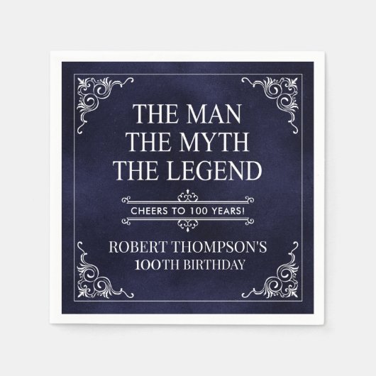 伝説100誕生日ブルー スタンダードカクテルナプキン (正面)