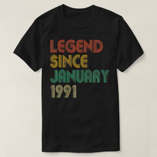 伝説1991年1月レトロ30歳30日 Tシャツ (デザイン正面)