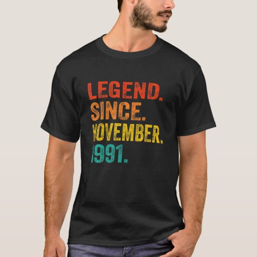 伝説1991年11月以来31日誕生日レトロ31 Tシャツ (正面)