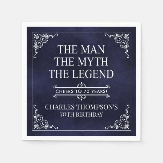 伝説70誕生日ブルー スタンダードカクテルナプキン (正面)