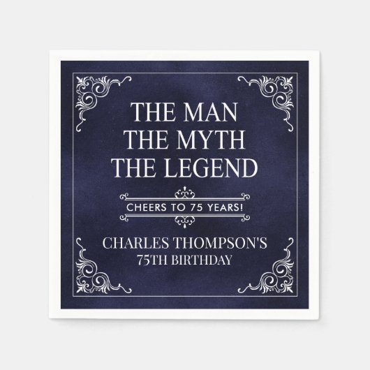 伝説75誕生日ブルー スタンダードカクテルナプキン (正面)