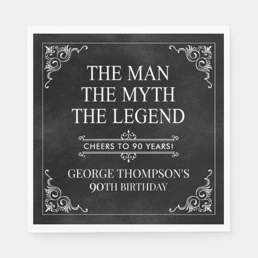 伝説90誕生日ブラック スタンダードランチョンナプキン (正面)