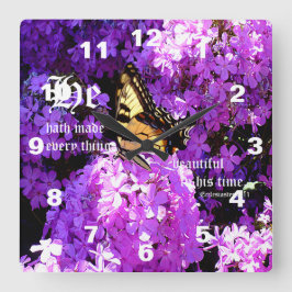 伝道の書3章11節とアゲハ蝶とフロックス スクエア壁時計