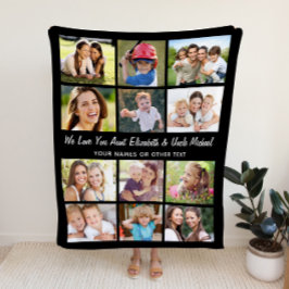 伯母12フォトコラージブラック フリースブランケット