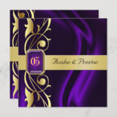 伯爵夫人の紫色の絹の金ゴールドスクロール宝石の招待状 招待状 (正面/裏面)