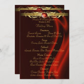 伯爵夫人の赤い絹の金ゴールドスクロール結婚式メニュー メニュー (正面/裏面)