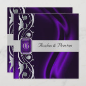 伯爵夫人紫色の絹の銀製スクロール真珠の招待状 招待状 (正面/裏面)