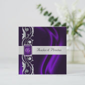 伯爵夫人紫色の絹の銀製スクロール真珠の招待状 招待状 (スタンド正面)